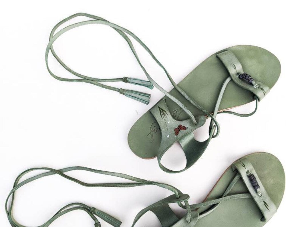 Butterfly Garden - Women's Painted Leather Sandals