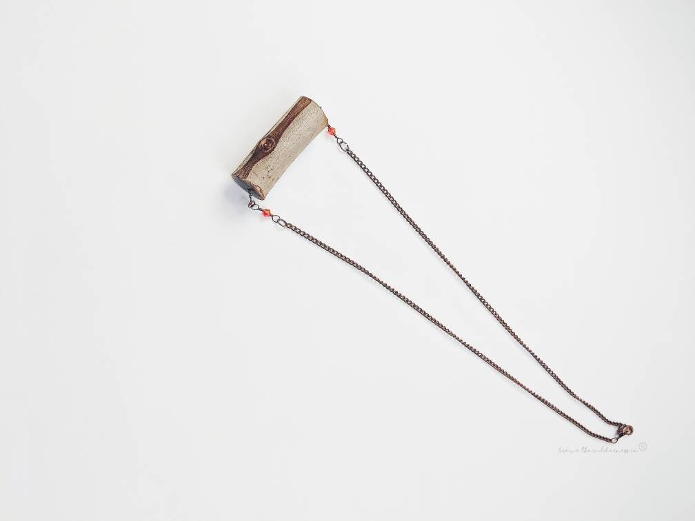 Firewood - Natural Wood Crystal and Chain Necklace