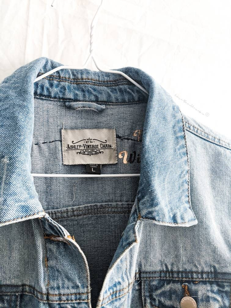 Southwest Landscape 3 - Jean Jacket with Hand Painted Back and Tassel Fringe