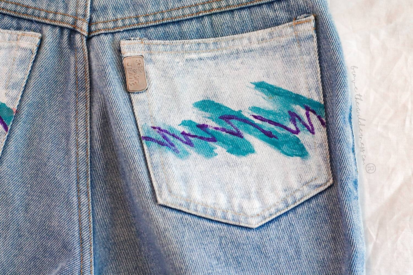 Jazz Solo Inspired - Vintage Midrise Jean Shorts with Hand Painted Pockets