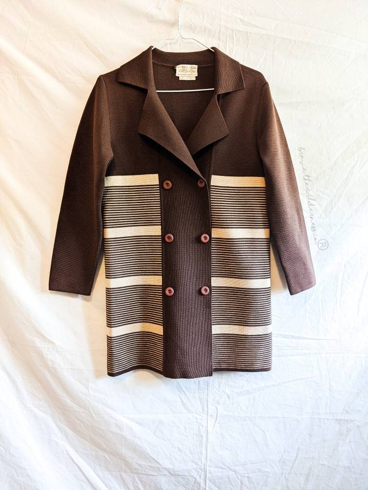 Brown Tan Striped - Vintage 1980's Sears Knit Boutique Jacket