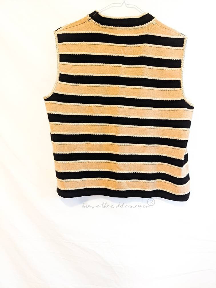 Gold and Brown Striped - Sleeveless High Neck Knit Top