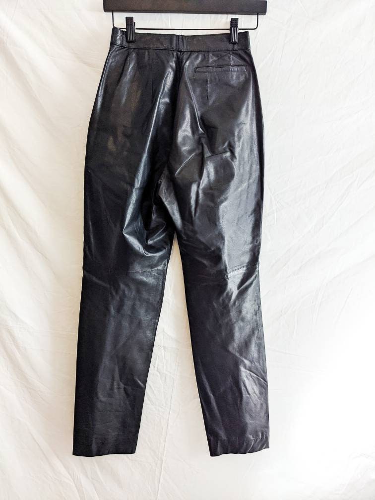Black - Vintage Oleg Cassini Genuine Leather Pants High Waisted Slacks