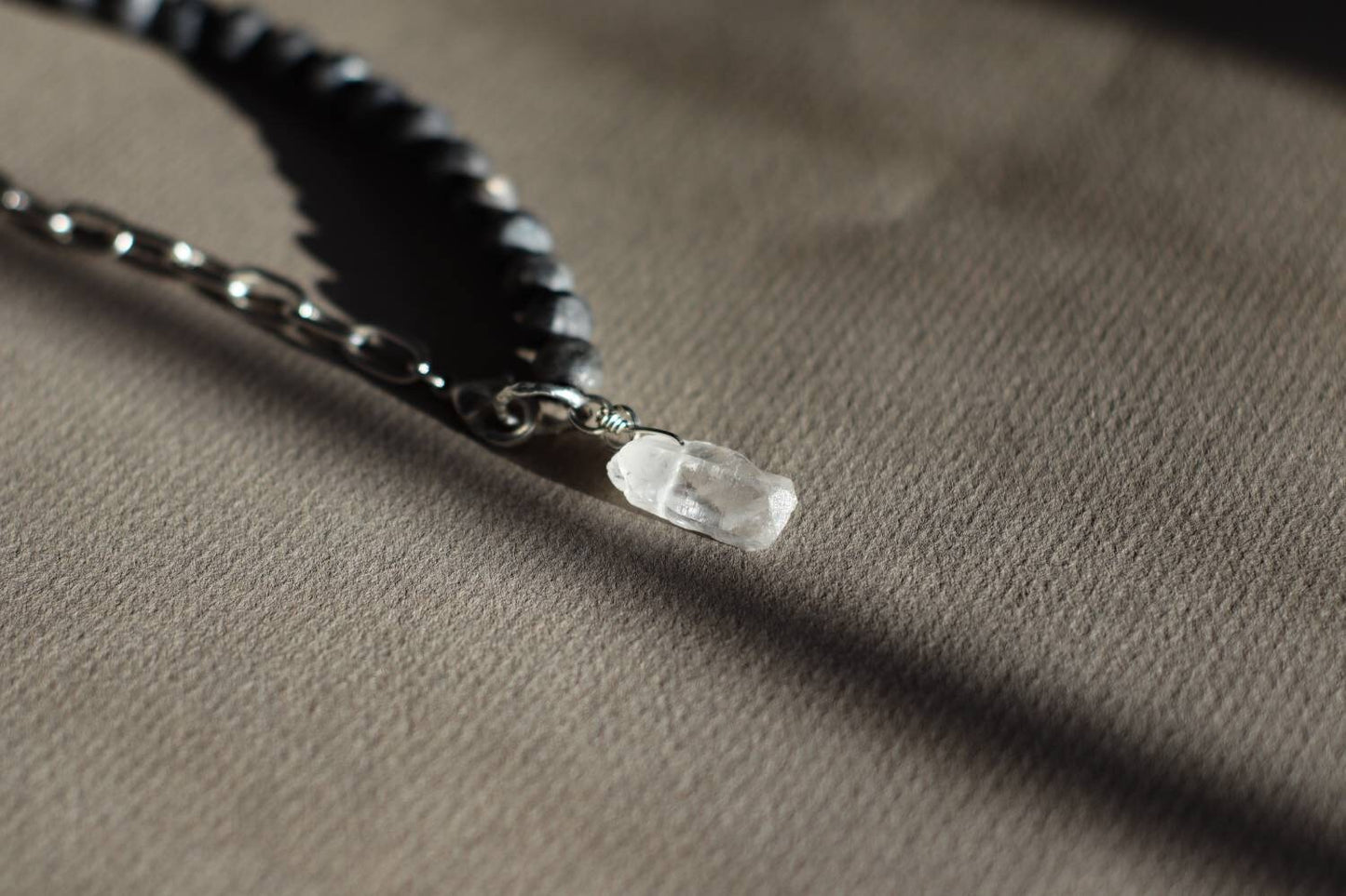 Clear Quartz - Mens Unisex Labradorite and Sterling Silver Plated Chain Necklace