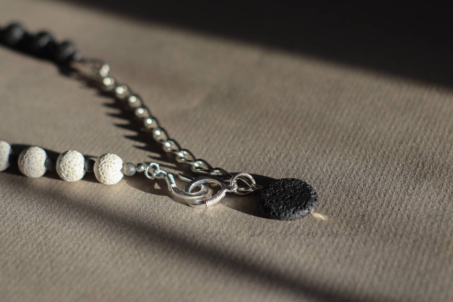 Lava Stone and Labradorite - Mens Unisex Labradorite and Lava Stone Sterling Silver Plated Chain Necklace