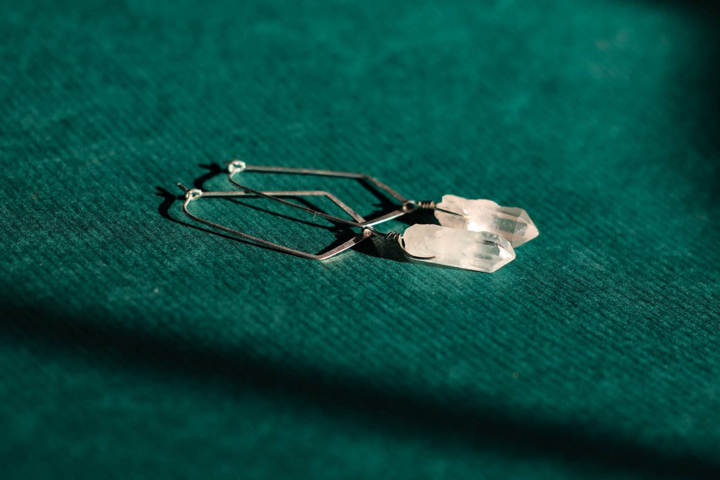 Clear Quartz - Sterling Silver Drop Earrings Geometric Raw Crystal Wedding