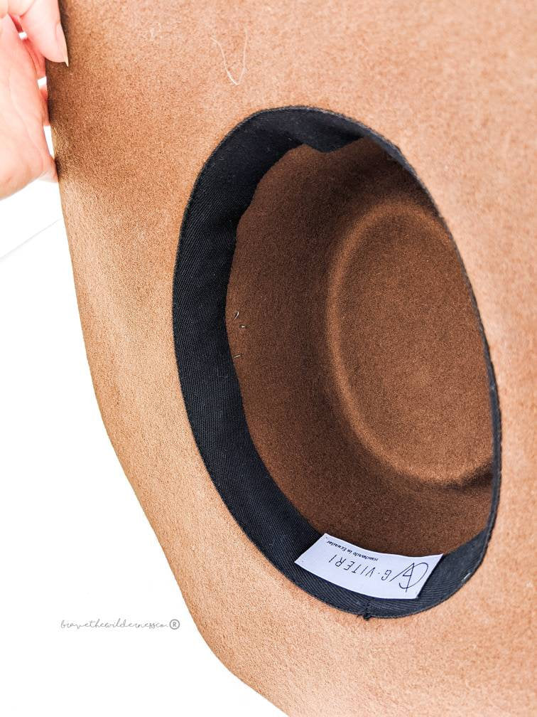 Found Objects - Wool Upcycled Custom Brown Wide Brim Fedora Wedding Eclectic