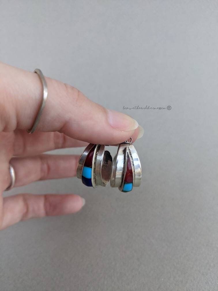 Multi Stone - Vintage Sterling Silver 925 Stamped Earrings