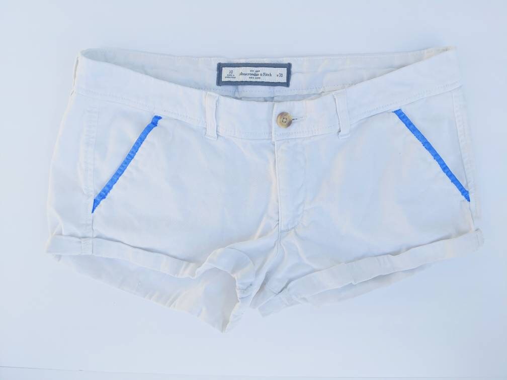 Sunflower and Blue Skys - Low Rise White Shorts with Hand Painted Pockets