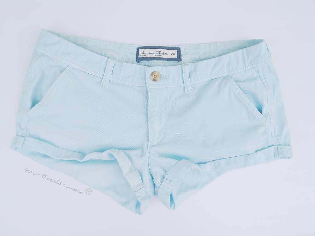 Surf Vibes - Low Rise Light Blue Shorts with Hand Painted Pocket