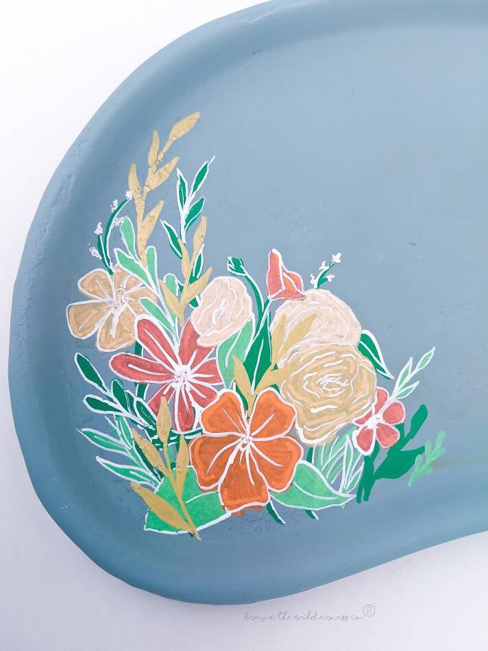 Blue Floral - Vintage Painted Upcycled Enamel Tray