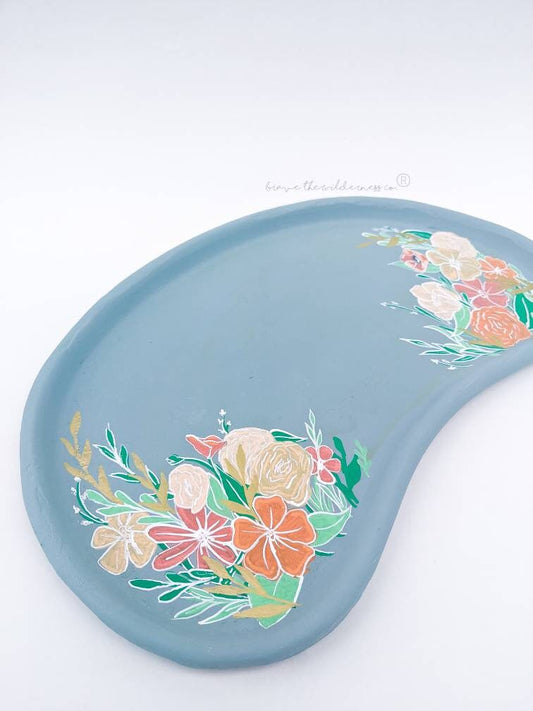 Blue Floral - Vintage Painted Upcycled Enamel Tray