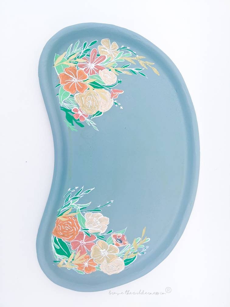 Blue Floral - Vintage Painted Upcycled Enamel Tray