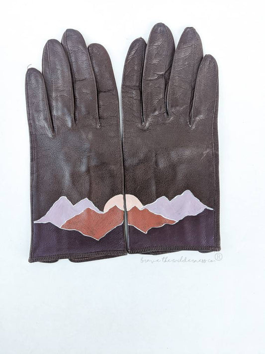 Mountains - Hand Painted Vintage Long Gloves Size 7