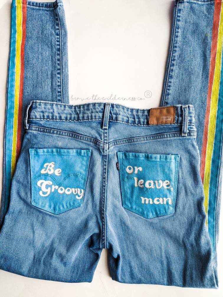 Be Groovy - Levi Jeans with Hand Painted Stripes and Pocket