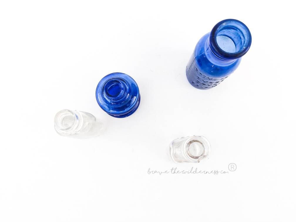 Blue and Clear - Vintage Small Glass Bottles Collection Cobalt Clear Lot