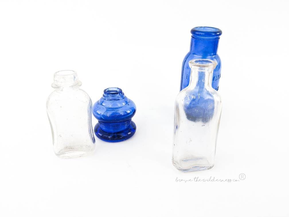 Blue and Clear - Vintage Small Glass Bottles Collection Cobalt Clear Lot