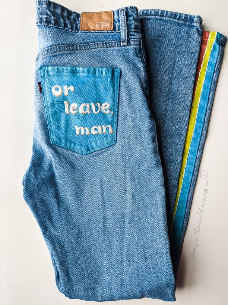 Be Groovy - Levi Jeans with Hand Painted Stripes and Pocket