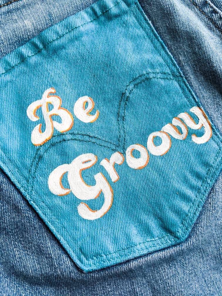 Be Groovy - Levi Jeans with Hand Painted Stripes and Pocket