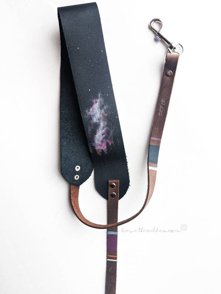 Milky Way Forest - Leather Camera Strap Handmade and Painted