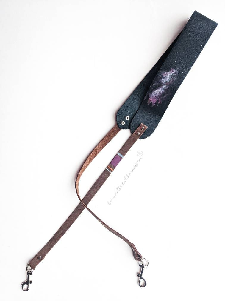 Milky Way Forest - Leather Camera Strap Handmade and Painted