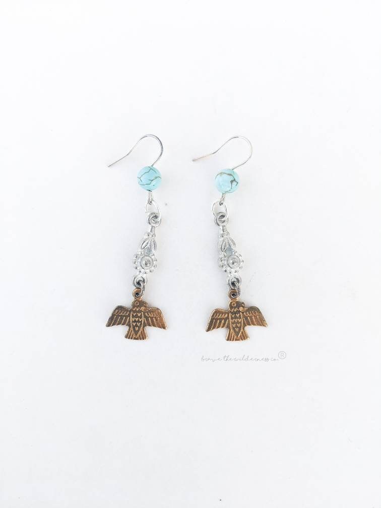 Thunderbird and Turquoise - Drop Earrings