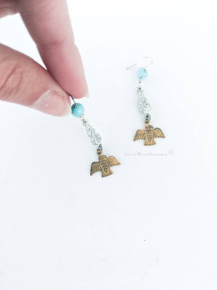 Thunderbird and Turquoise - Drop Earrings