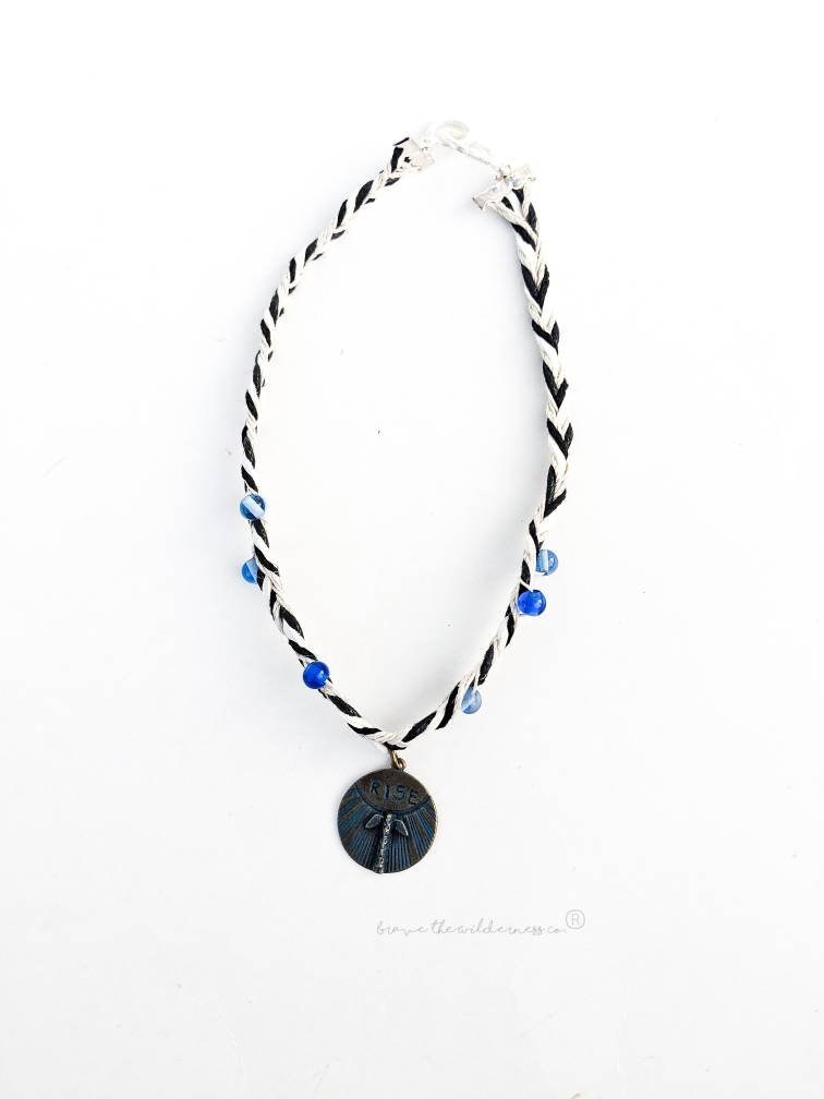 Rise - Braided Leather Hemp Necklace Silver Brass