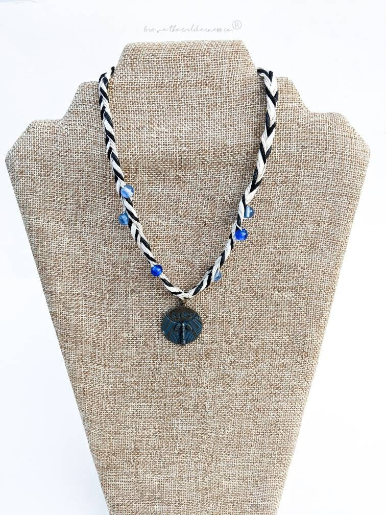 Rise - Braided Leather Hemp Necklace Silver Brass