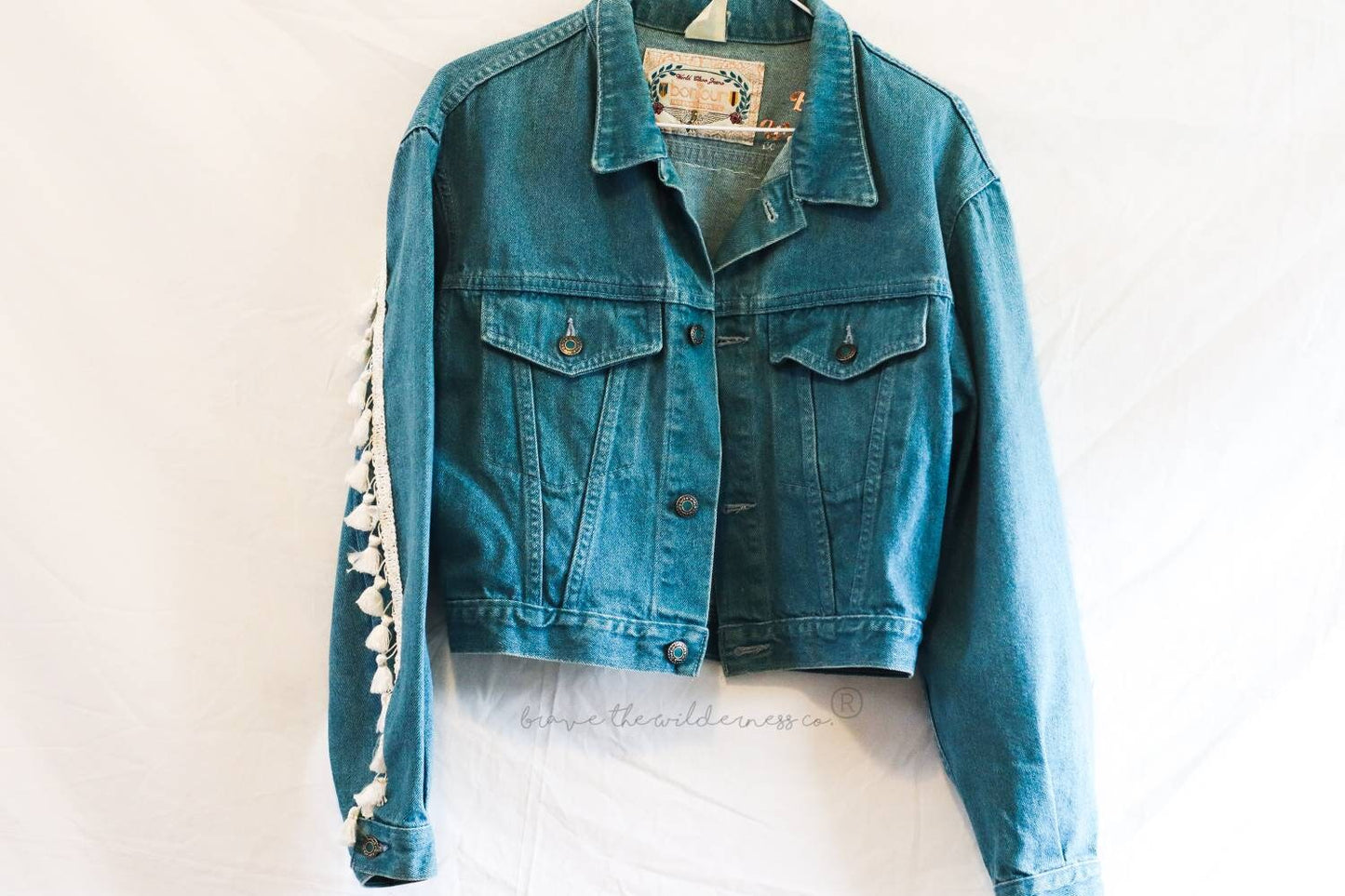 Southwest Silhouette - Vintage Cropped Jean Jacket with Hand Painted Back