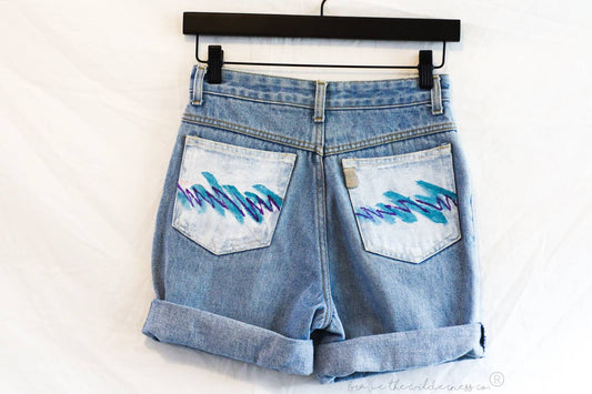 Jazz Solo Inspired - Vintage Midrise Jean Shorts with Hand Painted Pockets