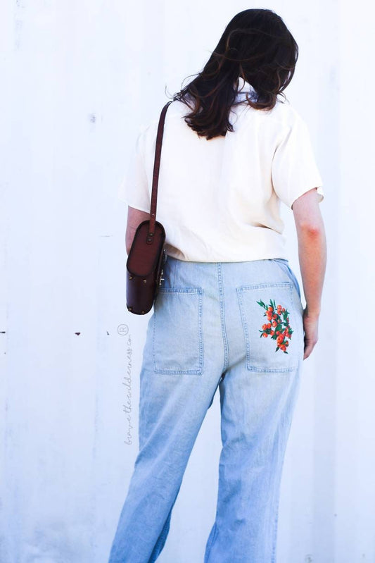 Oranges - Free People Wide Leg Jeans with Hand Painted Pocket and Embroidery