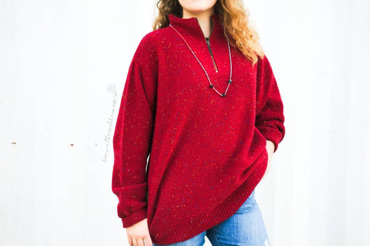 Red Wool - Vintage Orvis Wool Quarter Zip Sweater With Pockets