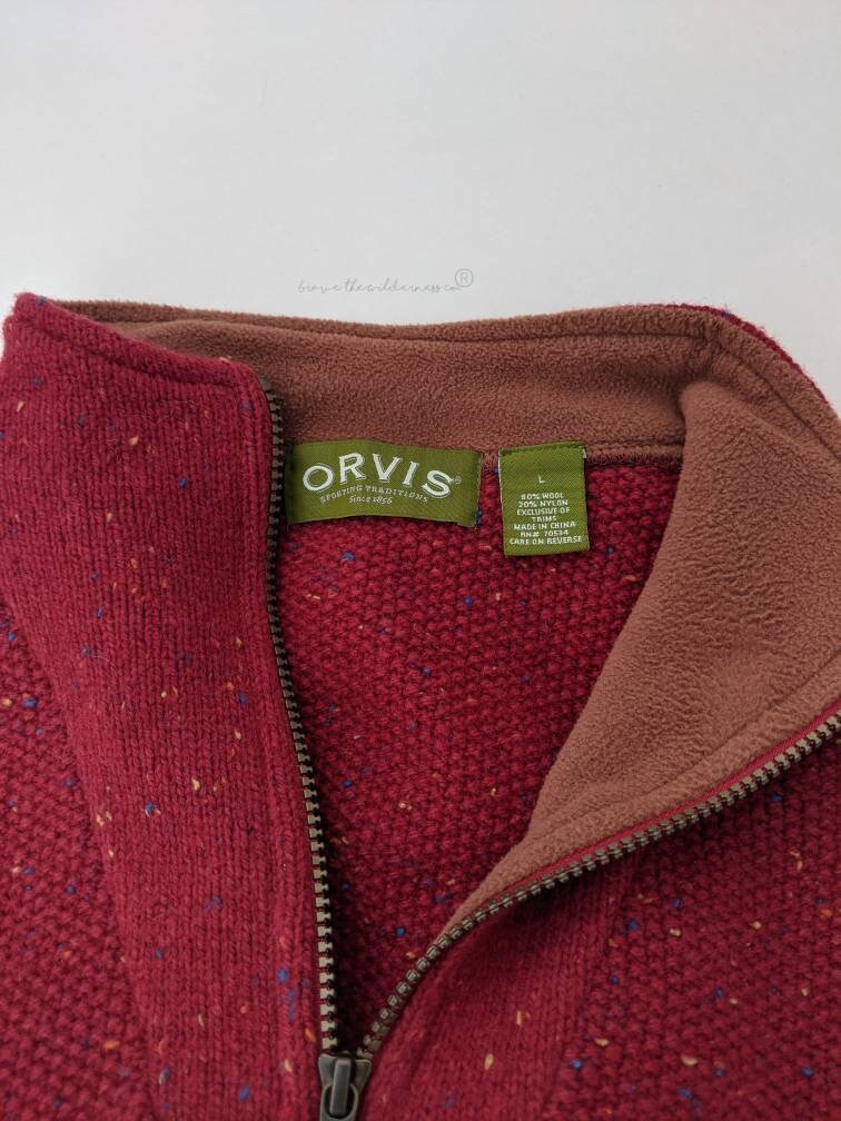 Red Wool - Vintage Orvis Wool Quarter Zip Sweater With Pockets