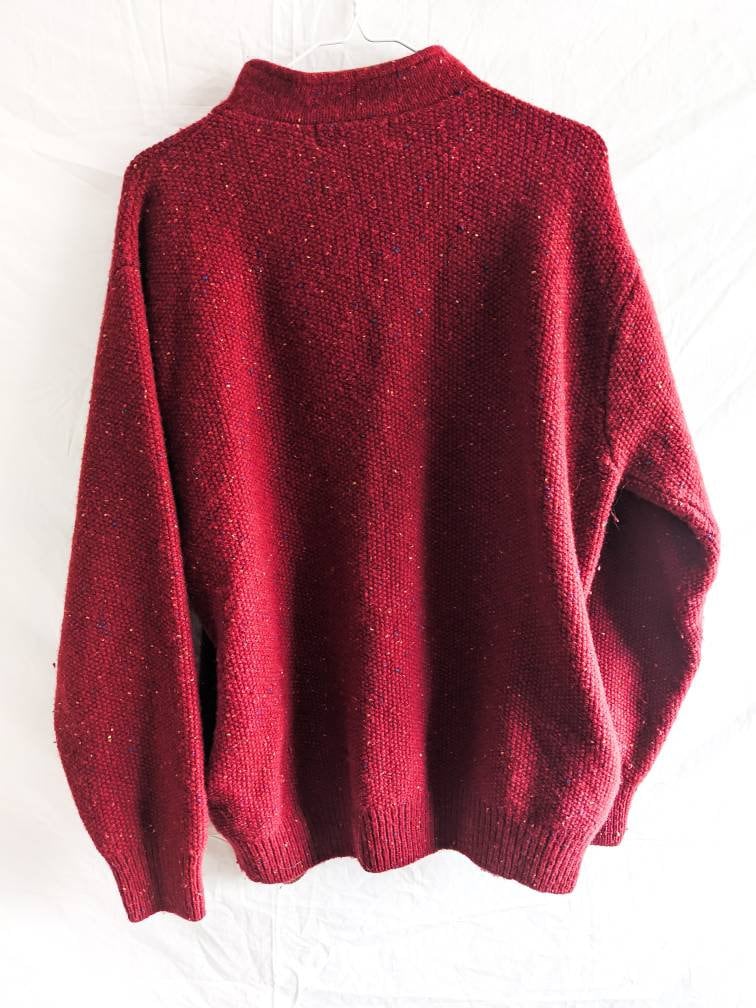 Red Wool - Vintage Orvis Wool Quarter Zip Sweater With Pockets