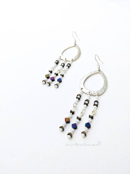 Beaded Silver - Sterling Silver Drop Earrings Southwestern Wedding Style