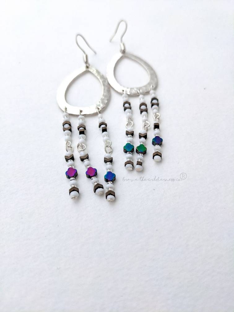 Beaded Silver - Sterling Silver Drop Earrings Southwestern Wedding Style