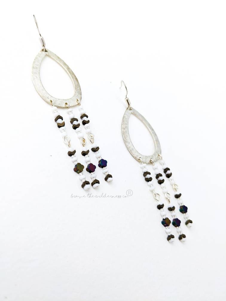 Beaded Silver - Sterling Silver Drop Earrings Southwestern Wedding Style