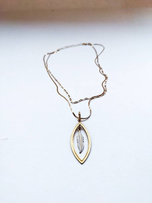 Gold Feather - Layered Chain With Pendant Italian Sterling Silver Chain Necklace