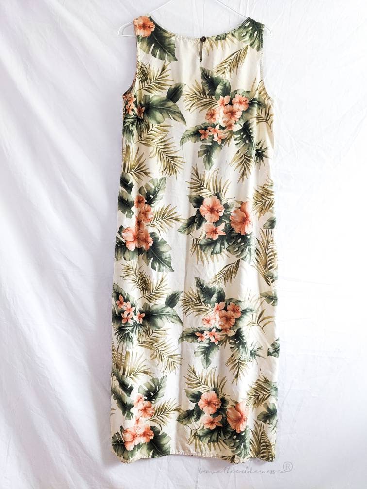 Tropical Print - Vintage Pure Silk Long Dress Kriss Kross