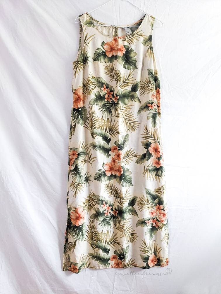 Tropical Print - Vintage Pure Silk Long Dress Kriss Kross