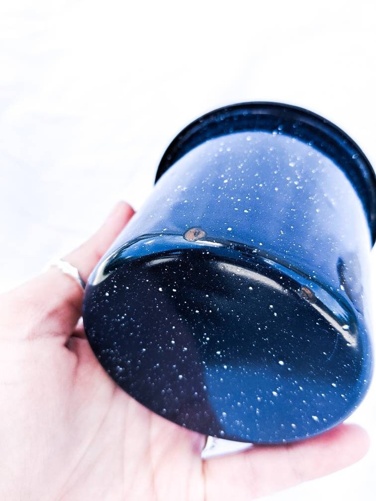 Vintage Cup - Vintage Blue Enamel and Silver Plated Cup