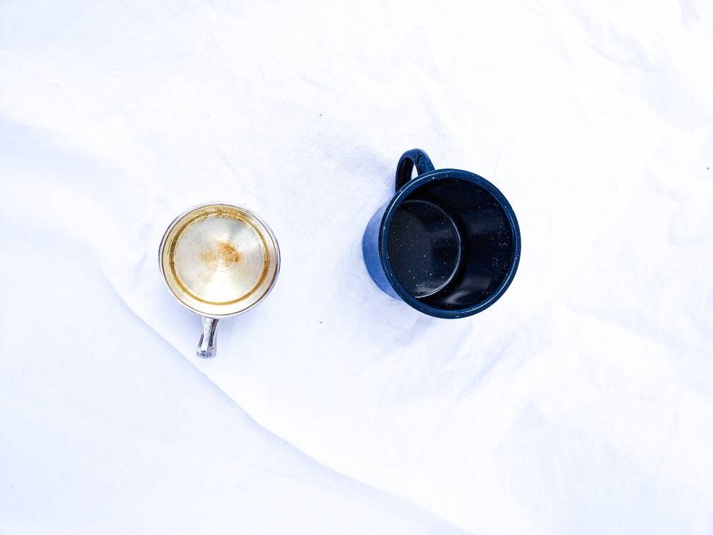 Vintage Cup - Vintage Blue Enamel and Silver Plated Cup