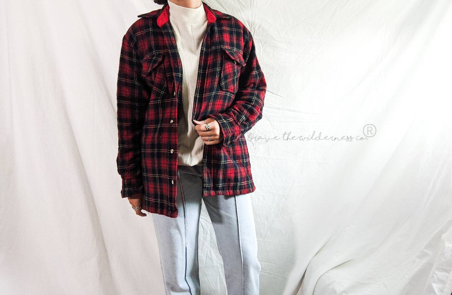 Red Plaid - Vintage Lined Wool St. John's Bay Flannel Layering Button Up