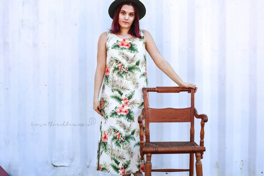 Tropical Print - Vintage Pure Silk Long Dress Kriss Kross