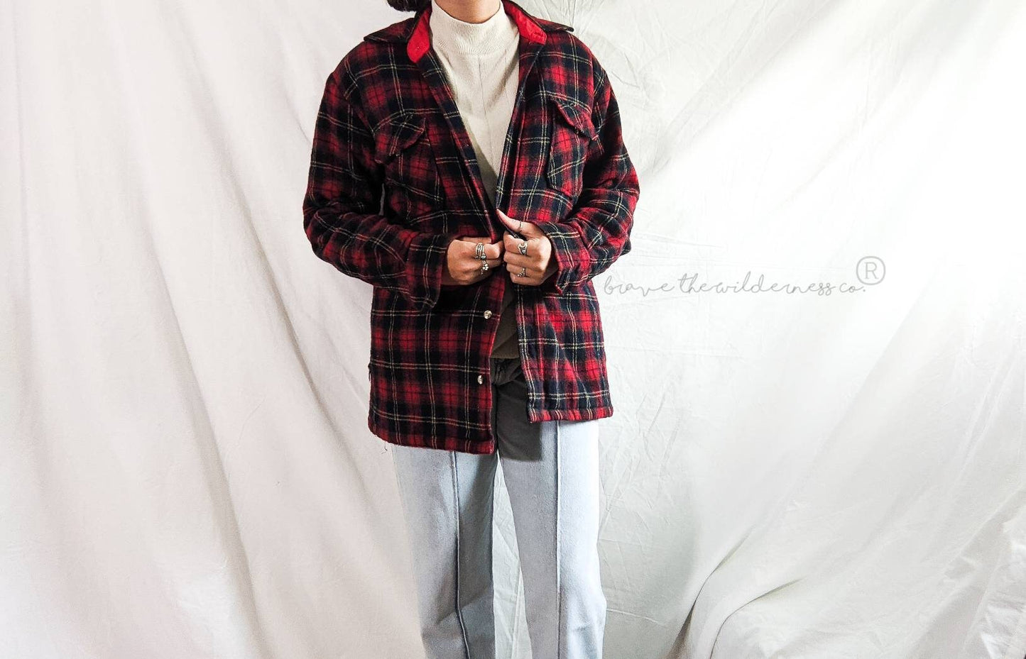 Red Plaid - Vintage Lined Wool St. John's Bay Flannel Layering Button Up