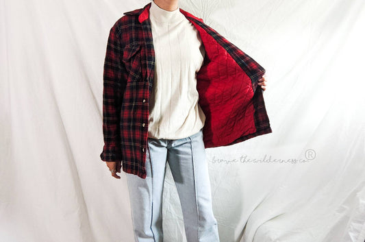 Red Plaid - Vintage Lined Wool St. John's Bay Flannel Layering Button Up