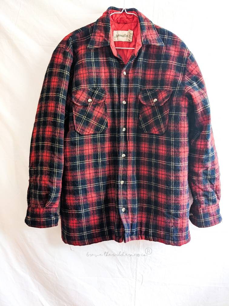 Red Plaid - Vintage Lined Wool St. John's Bay Flannel Layering Button Up