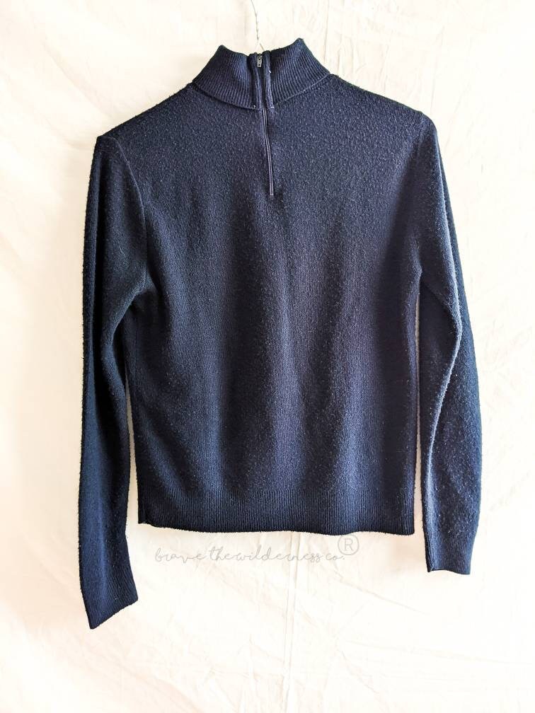 Dark Navy Blue - Vintage College Town of Boston 1960s Zip Up Turtleneck