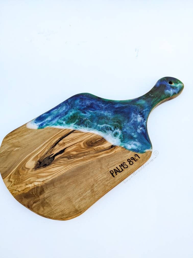 Waves Psalms 89:9 - Olive Wood Epoxy Small Cheese  Charcuterie Board